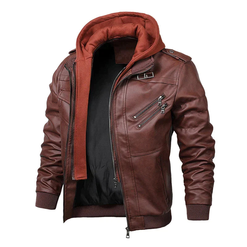 Lars - Leather jacket with hood